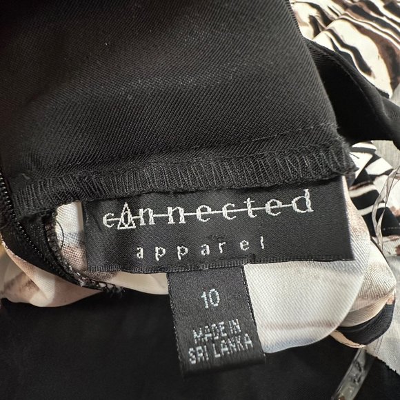 Connected Apparel Zebra Dress Sz 10 Sleeveless Boat Neck Black Brown Off White - Picture 2 of 13
